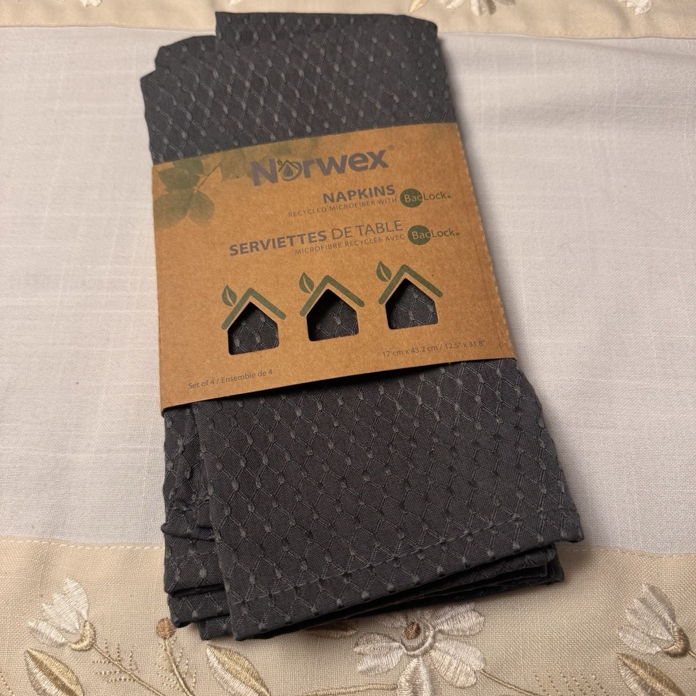 Norwex Set of 4 Microfiber Gray Discontinued Baclock Reusable Napkins New